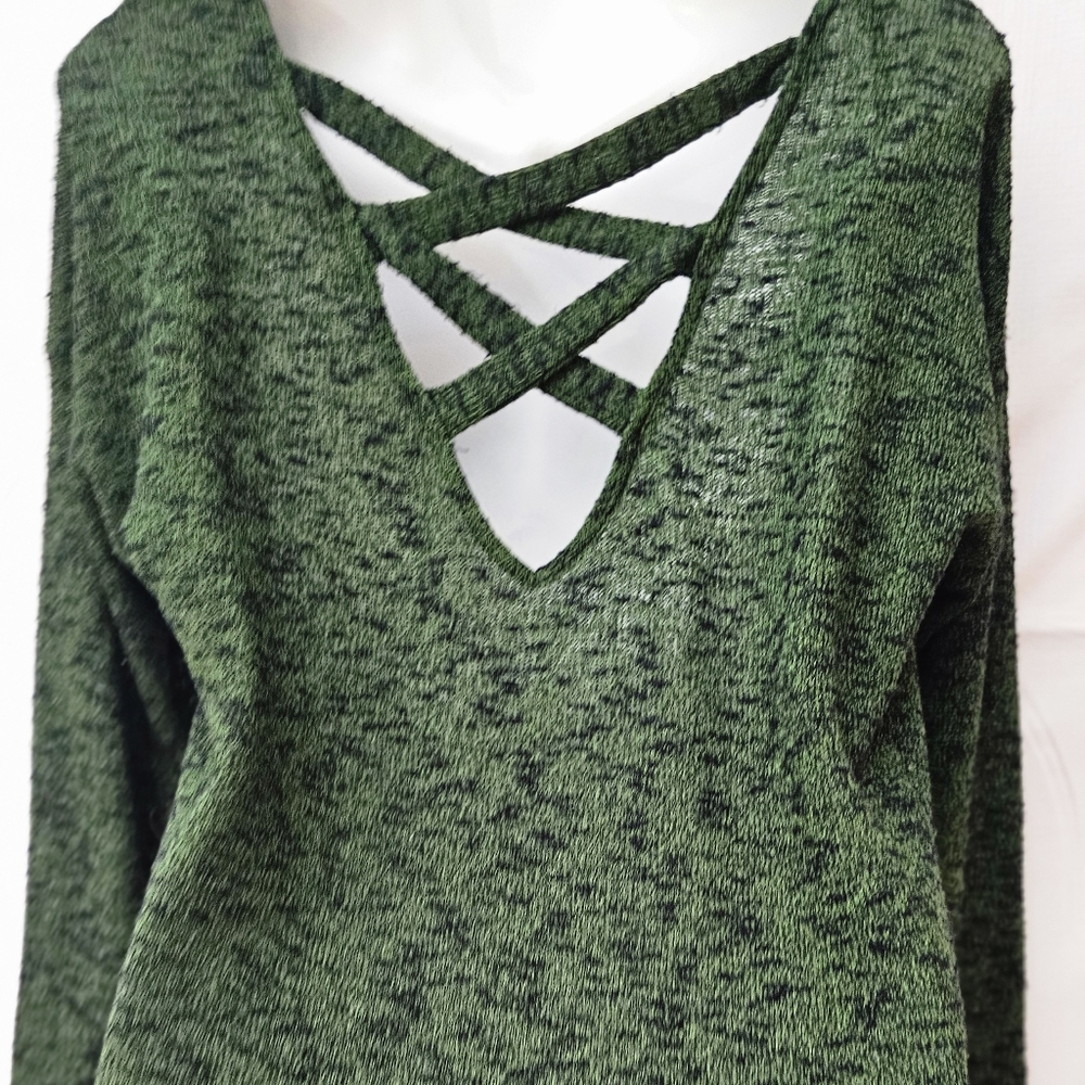 🍉 Crossback Sweater Large marled green